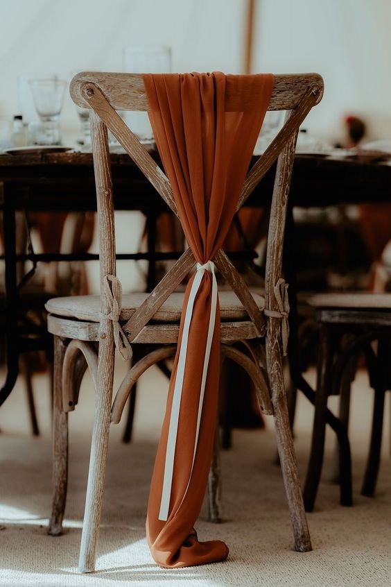 Terracotta chair sashes to hire for Yorkshire wedding